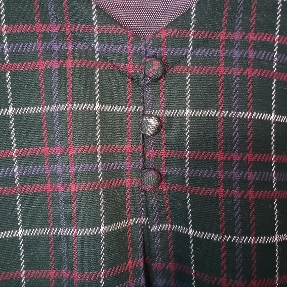 J Jill Ponte Knit Top XL Plaid Pleated Buttons Swing Red Black Academia - Picture 7 of 14